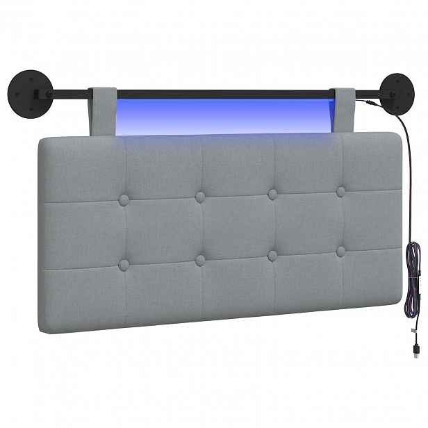 vidaXL Závěsné čelo postele S LED osvětlením Světle šedá Textil