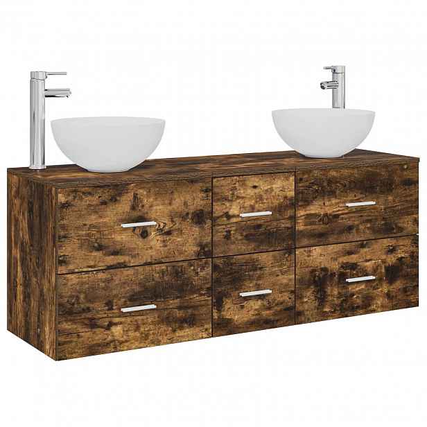 vidaXL Sada koupelnových skříněk 3 ks Kouřový dub 129 x 35 x 80 cm