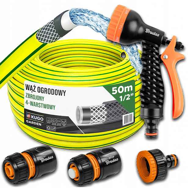 Hadice 1/2" 50 m 4 Vrstvy Spojovací Pistole Set Bradas