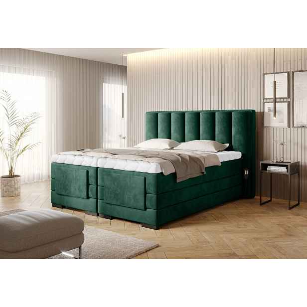 Boxspringová polohovací postel 140x200 VERION - láhvově zelená
