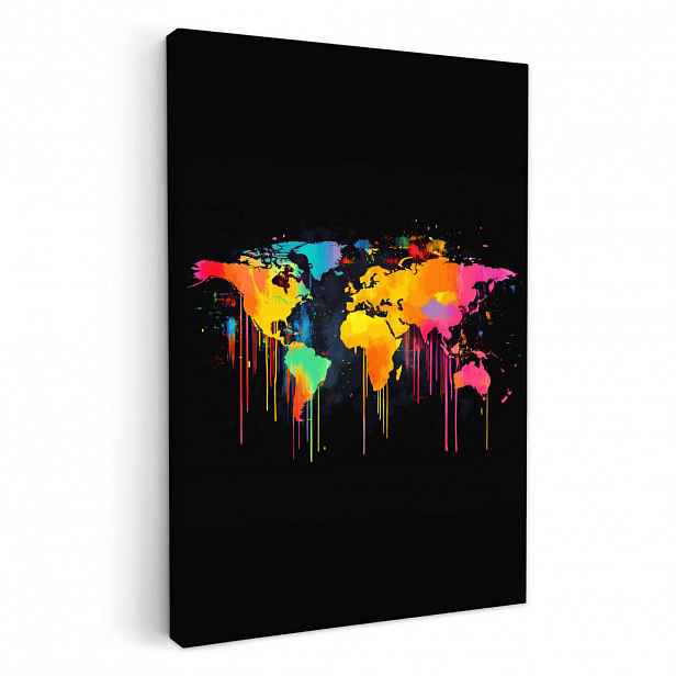 MuchoWow OBRAZ NA PLÁTNĚ Mapa světa - Barvy - Barevné - Graffiti - Svět 20x30 cm