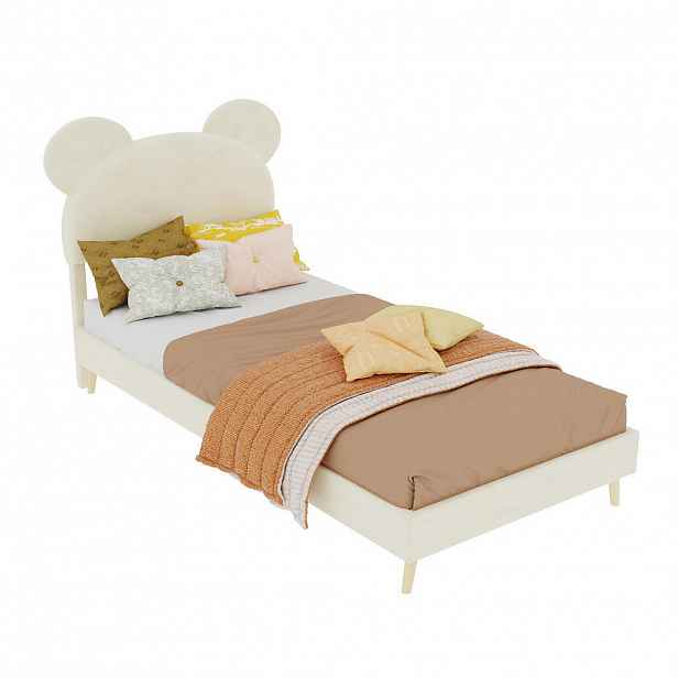 OKWISH ČALOUNĚNÁ postel 90/200 cm béžová z látky a kovu s úložným prostorem