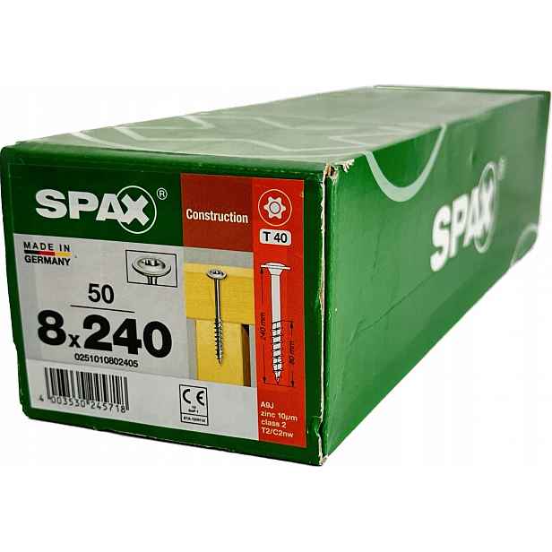 Šrouby pro dřevěné konstrukce 8x240 mm Spax Wirox Talířová hlava 50 Ks