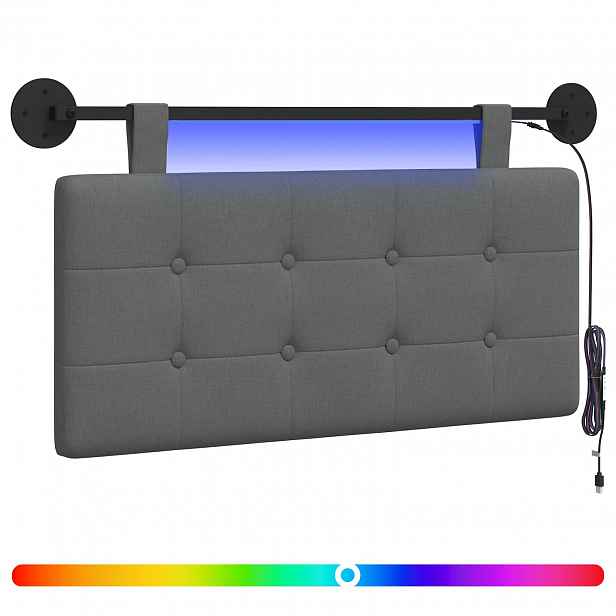 vidaXL Závěsné čelo postele S LED osvětlením Tmavě šedá Textil