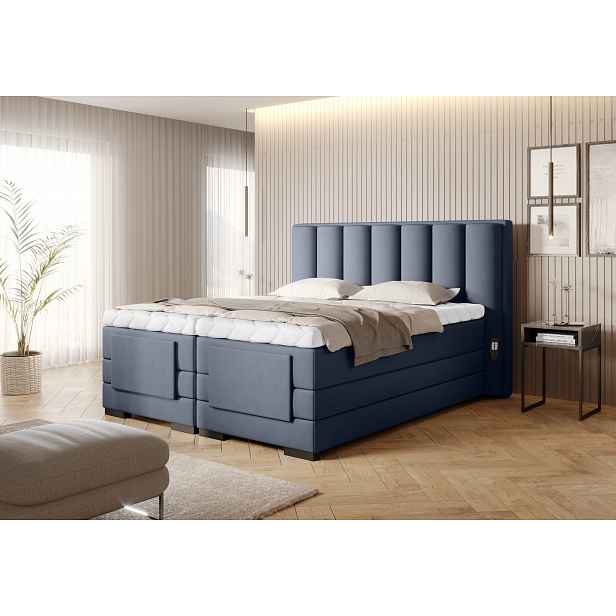 Boxspringová polohovací postel 140x200 VERION - modrá