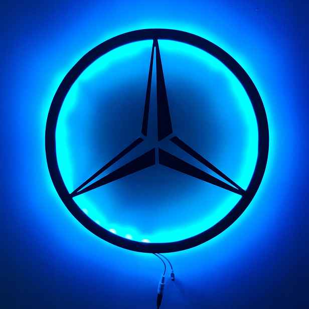 Logo Mercedes Lampka Led Obraz dřevěný Nástěnná Dekorace Automobilový průmysl 40 cm