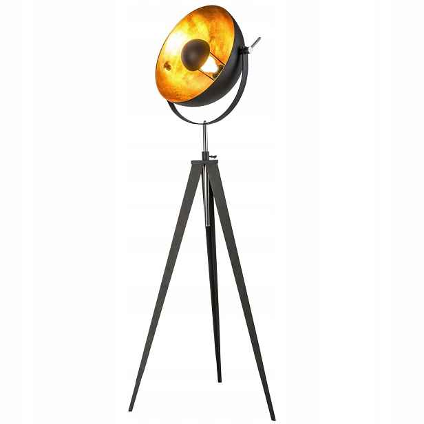 Podlahová lampa Bowy černá s teplým leskem vedle křesla Globo