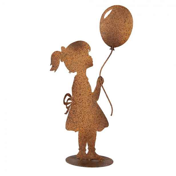 Rezavá kovová dekorace děvče s balónkem - 23*11*46 cm Clayre & Eef