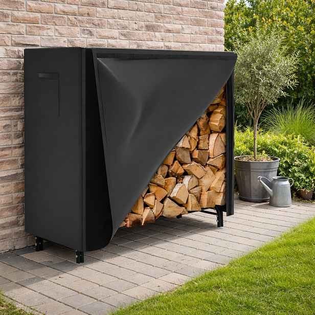 Stojan na dřevo s krytem BestBerg BBFR-122C / 122 x 34 x 110 cm / černá
