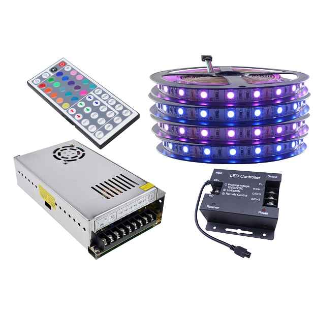 Set Led pásek 300 Smd Rgb 5050 ovladač 20 m