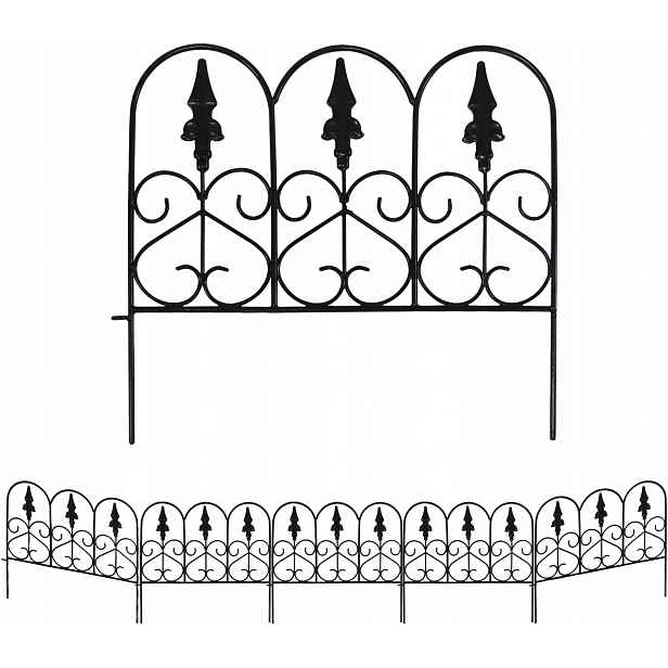 Dekorativní kovový zahradní plot Sada 5 Kusů Černá 45,7 x 50,8 cm