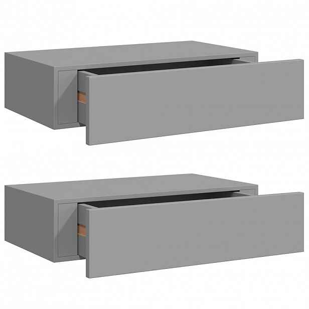 vidaXL Nástěnné police se zásuvkou 2 ks šedé 40 x 23,5 x 10 cm MDF