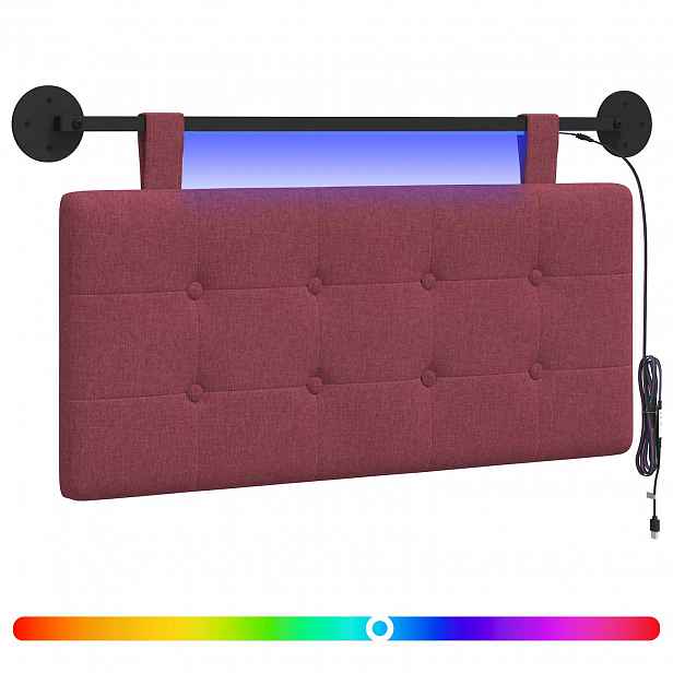 vidaXL Závěsné čelo postele S LED osvětlením Víno Červené Textil