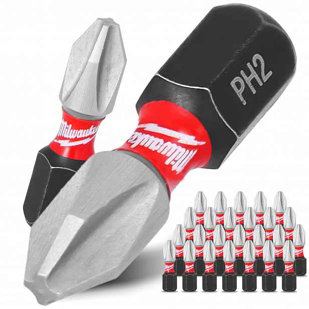 25x Nárazový bit Milwaukee PH2 25 mm Magnetická Koncovka Šroubováku Phili V8