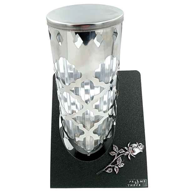 Hřbitovní Svíčka Led B S Růží Kovová Odolná S Náplní 23 CM