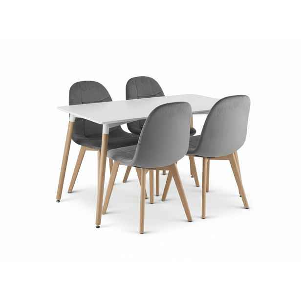 Jídelní set 1 + 4, bílý stůl ADRIA 120x80 cm + tmavě šedá sametová židle BORA