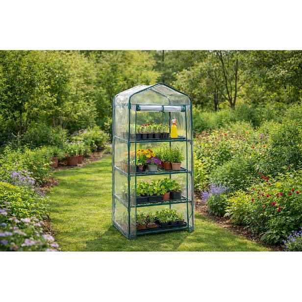 Mini fóliový skleník s policemi BestBerg BBGH-158 / 68 x 49 x 158 cm / černá/transparentní