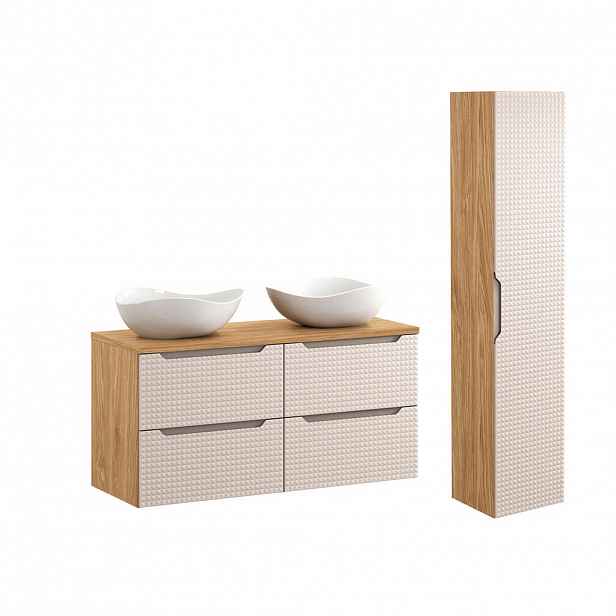 Petits-meubles KOUPELNOVÝ NÁBYTEK 120cm Mallory 2er-Set Béžová a dřevo