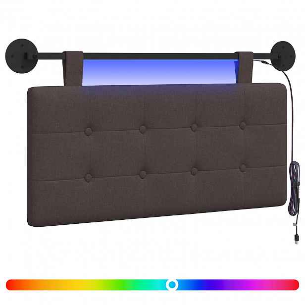 vidaXL Závěsné čelo postele S LED osvětlením Tmavě hnědá Textil