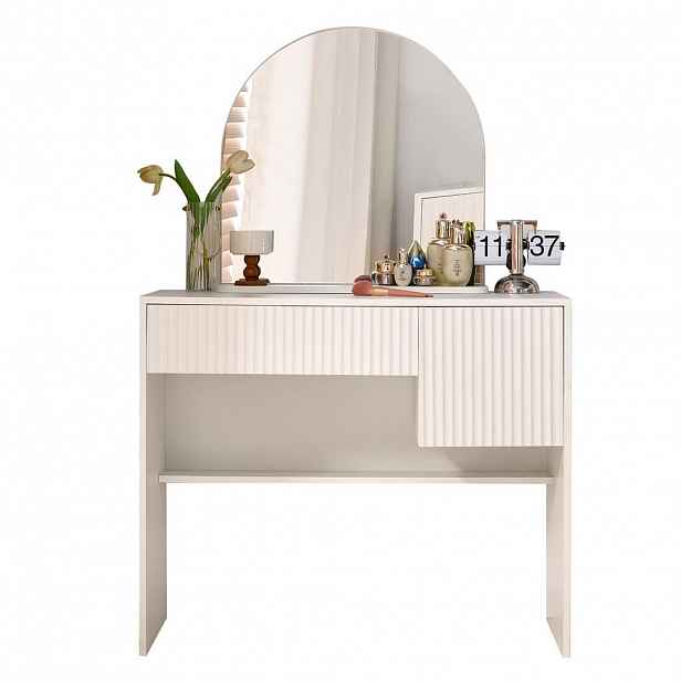 OKWISH TOALETNÍ stolek 90/40/135 cm bílý z MDF s velkým zrcadlem a úložnými zásuvkami