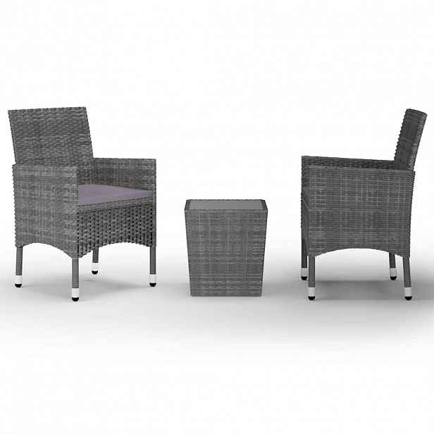 vidaXL 3dílný bistro set polyratan a tvrzené sklo šedý
