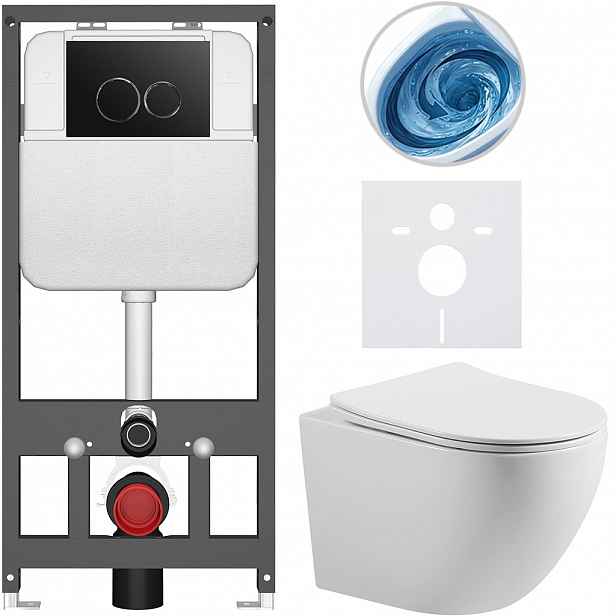 Kompletní WC set Basic/Cesso - bílá lesklá - WC tlačítko Dualo/Černá - závěsné - předstěnová instalace - 49x36 cm - 8050BD85978