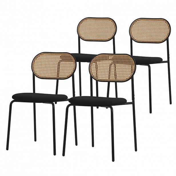 ML-DESIGN JÍDELNÍ ŽIDLE 4KS SADA Černý ratan