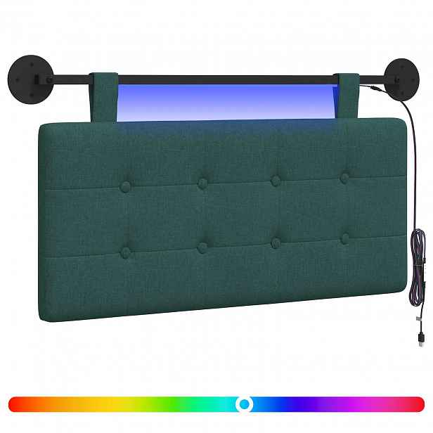 vidaXL Závěsné čelo postele S LED osvětlením Tmavě zelená Textil