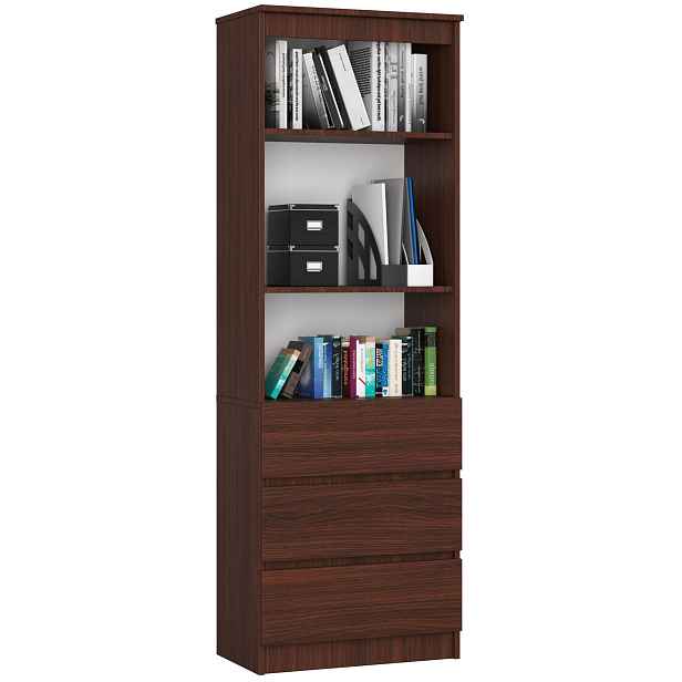 Ak furniture Knihovna Ronald 60 cm 3 šuplíky a 3 police wenge