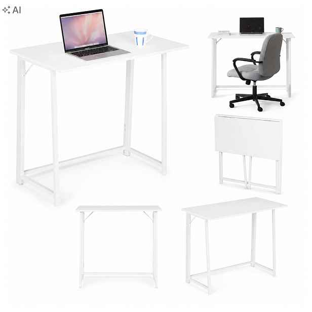 Moderní skládací psací stůl 80x45 cm, bílý, pro notebook, do malých prostorů