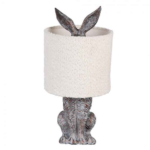 Šedá stolní lampa králík s bílým chlupatým stínidlem Rabbi - Ø 20*43 cm / E27 Clayre & Eef