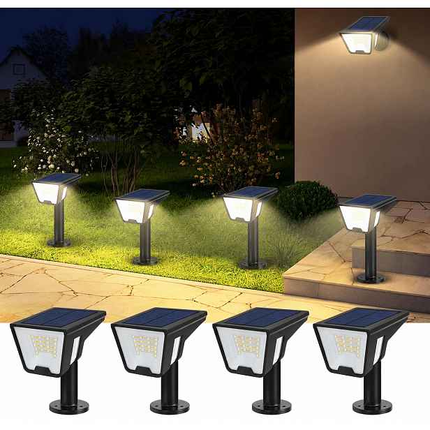 Solární zahradní Led reflektorová lampa IP68, sada 4ks, 3 barvy světla