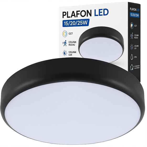 Stropní svítidlo stropní svítidlo Led 15W 20W 25W Cct senzor pohybu a soumraku černá