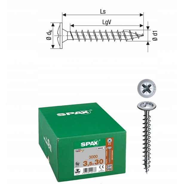 Univerzální šroub Wirox spax 3.5 x 30 Wirox podložka 3000 ks