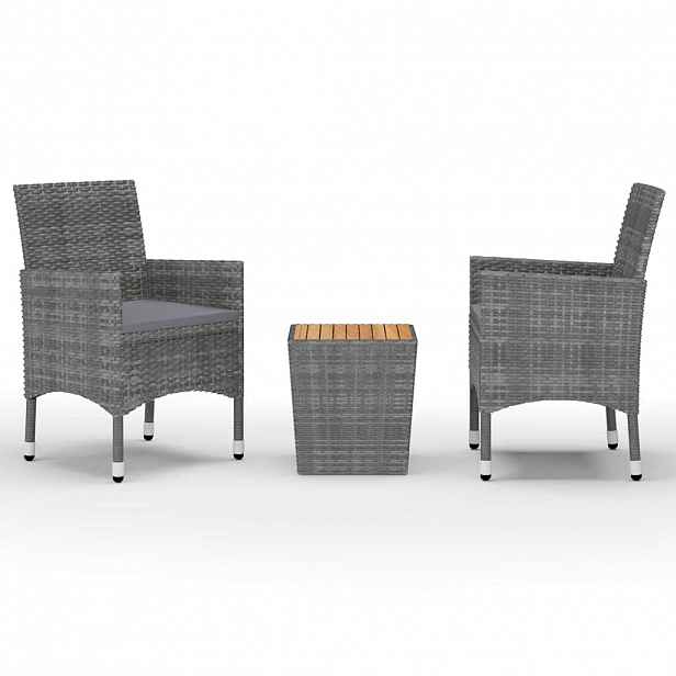 vidaXL 3dílný bistro set polyratan a akáciové dřevo šedý