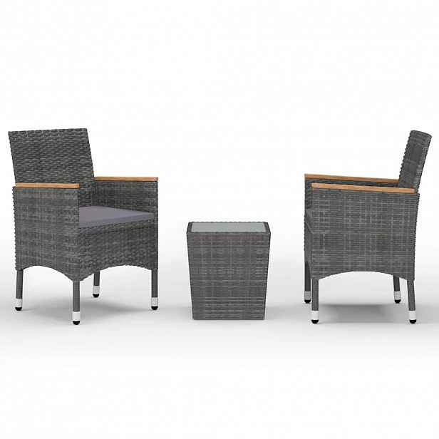 vidaXL 3dílný bistro set polyratan a tvrzené sklo šedý