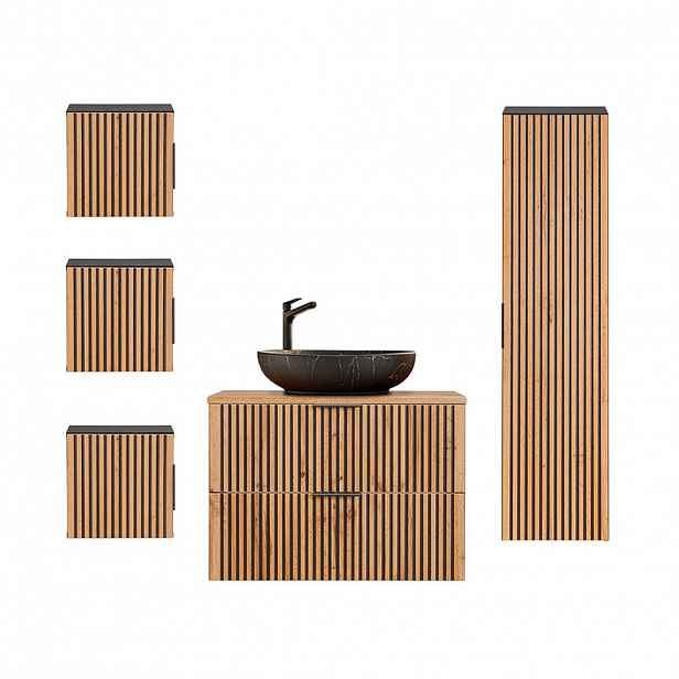 Petits-meubles KOUPELNOVÝ NÁBYTEK 80.6cm Gaia 2er-Set Dubové dřevo a černá barva