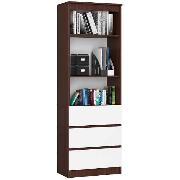 Ak furniture Knihovna Ronald 60 cm 3 šuplíky a 3 police wenge/bílá