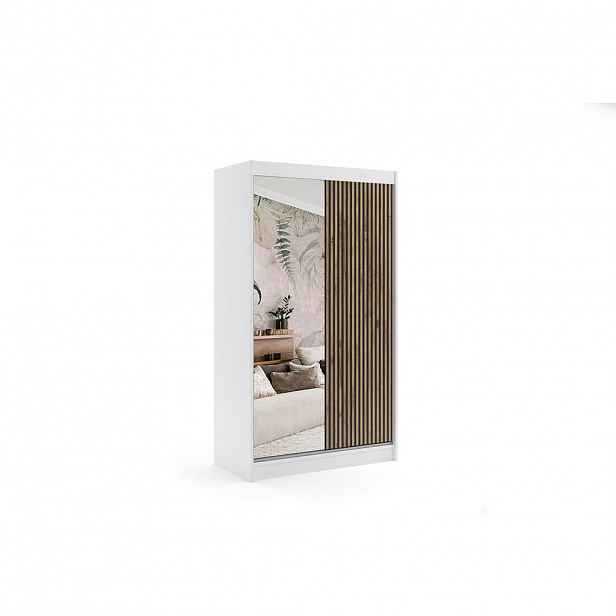 ALTDECOR ŠATNÍ SKŘÍŇ VILAN s zrcadlem – 120 cm – bílá | dub wotan