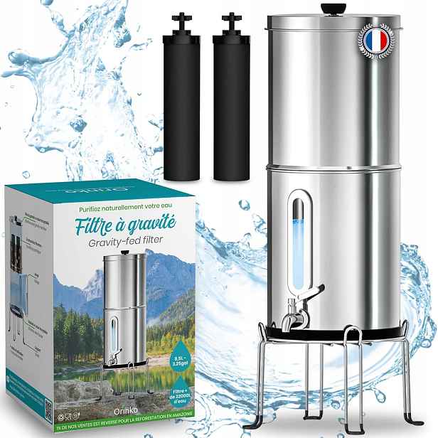 Gravitační Filtr Na Vodu 8,5 L Nerezová Ocel Bez Proudu 99,99%BAKTERIÁLNÍ