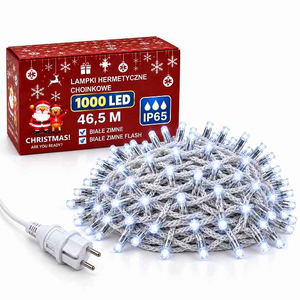 Lampičky rampouchy 1000 Led 46,5 m studená bílá Flash venkovní