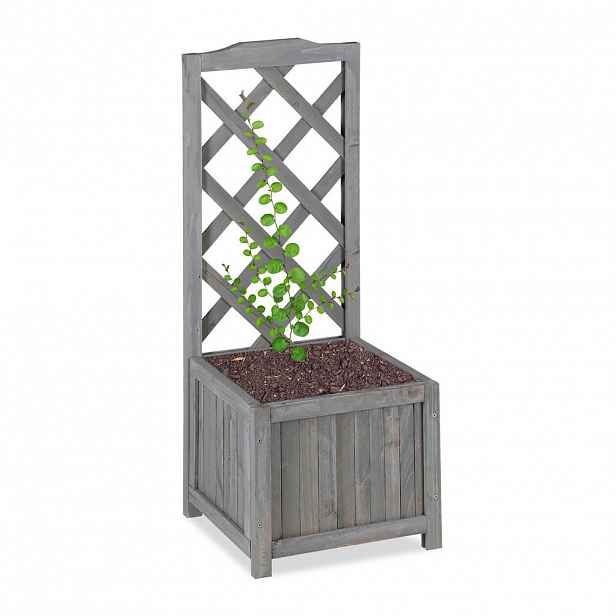 Relaxdays TRUHLÍK Šedý dřevo s mříží 90 cm