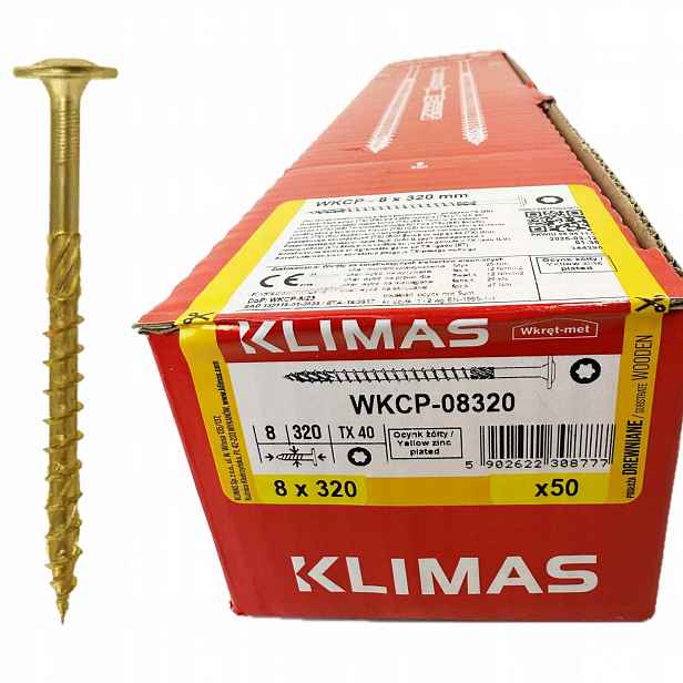 Tesařské vruty do dřeva 8x320 mm Wkcp talířová hlava, torx, balení 50 Ks
