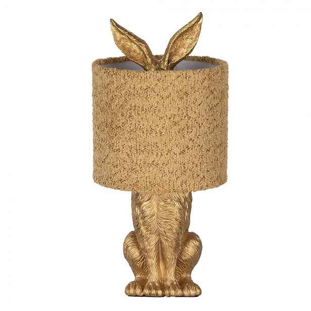 Zlatá stolní lampa králík s chlupatým stínidlem Rabbi - Ø 20*43 cm / E27 Clayre & Eef