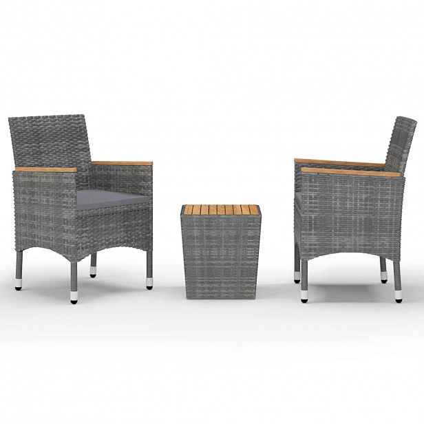 vidaXL 3dílný bistro set polyratan a akáciové dřevo šedý