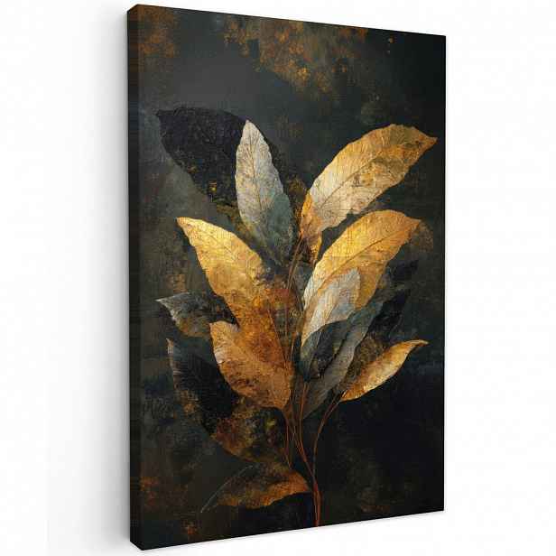 MuchoWow OBRAZ NA PLÁTNĚ Složení Golden Leaf - Botanický luxus 80x120 cm