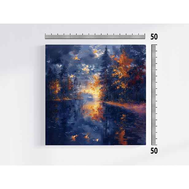 Obraz Na Plátně Canvas Les Stromy Jezero Odraz Podzim Slunce 50x50