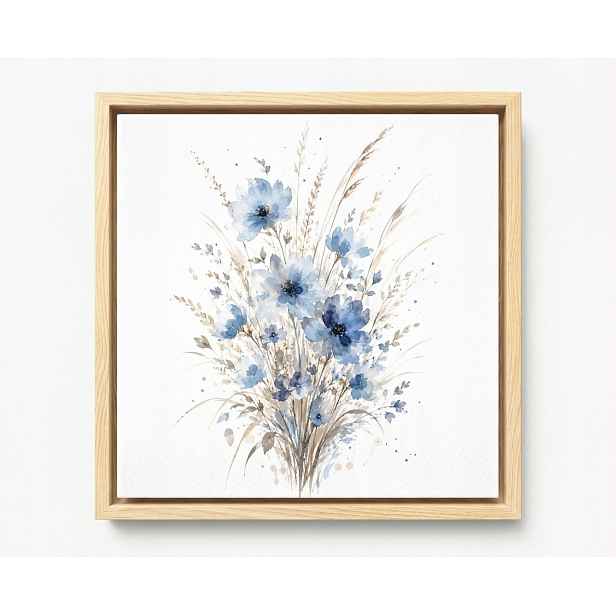 Obraz Rám Americký Box Akvarel Modré Polní Květiny Kytice Boho 60x60
