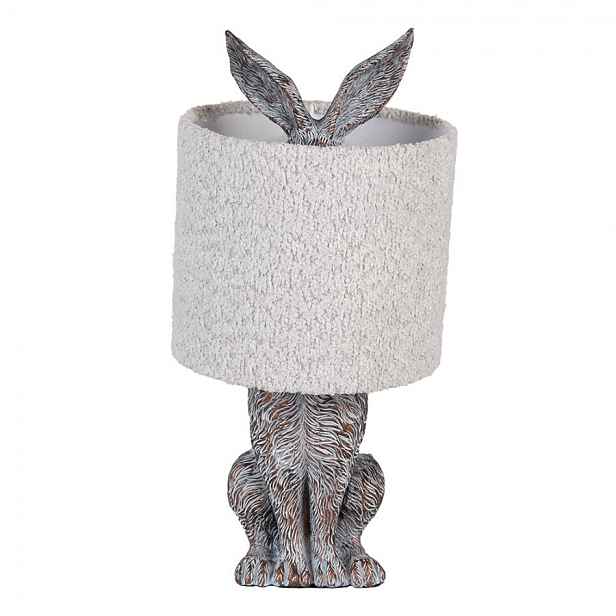 Šedá stolní lampa králík s chlupatým stínidlem Rabbi - Ø 20*43 cm / E27 Clayre & Eef