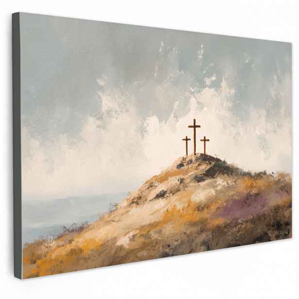 MuchoWow OBRAZ NA PLÁTNĚ Hills - Abstrakt - Křesťanství - Cross 120x80 cm